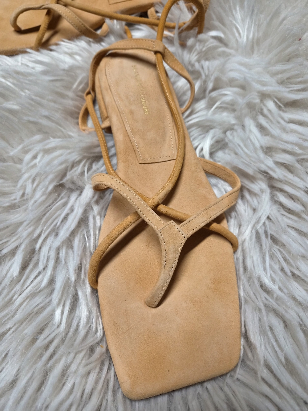 Totême The Tie Suede Flat Sandals in Sunset Orange - Size 37 (US 7) - Picture 4 of 6
